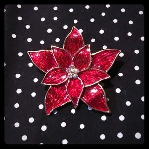 Eisenberg Ice Enamel / Rhinestone Poinsettia Pin